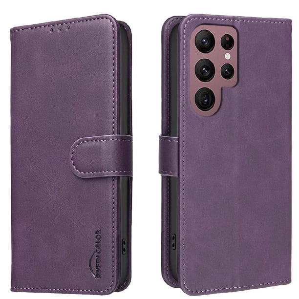 Funda Billetera para Samsung Galaxy S22 Ultra Protección RFID y Soporte Ajustable Morado