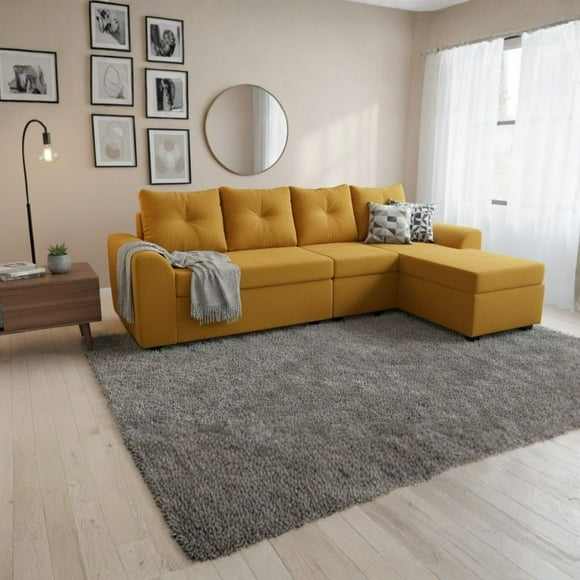 Seccional Modular Bruselas 4.1 Felpa Mostaza
