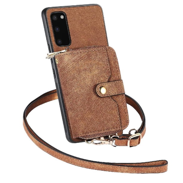 Funda Tipo Cartera con Correa Cruzada para Samsung Galaxy S20 Protección Contra Golpes Marrón