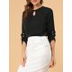 thumbnail image 5 of CURVOSPORT Blusa de Mujer Elegante para Oficina con Frente Fruncido, Manga 3/4, Chiffon, Regreso a Clases, Atuendo para Maestras, Negro XS, 5 of 8