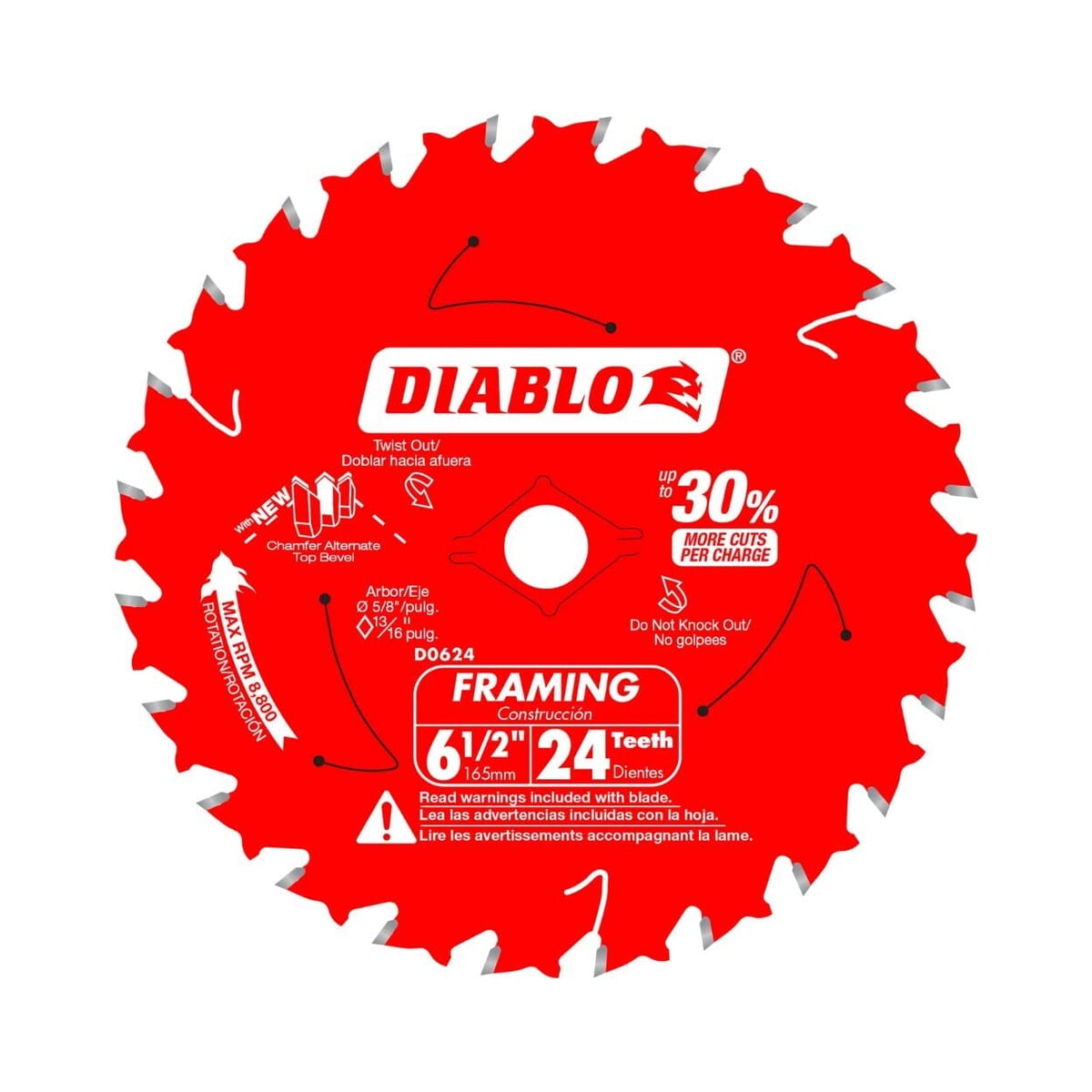Disco Sierra Circular Diablo 612 Pulg 24 Dientes Carburo