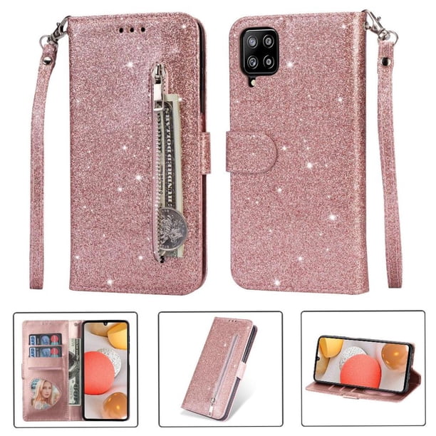 Funda para FOXDOCK Elegante funda Samsung Galaxy A12 5G Glitter con cremallera-Ideal para el uso diario
