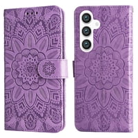 Funda Tipo Cartera Foxdock Para Samsung Galaxy S24 , Diseño Girasol En Relieve, Cuero Pu, Cierre Magnético, Soporte Y Tarjetero