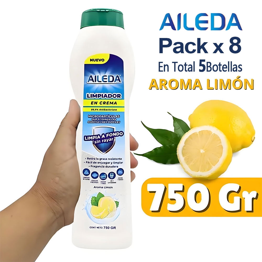 Aileda Pasta Limpiadora Multiuso Aroma Limón 750gr Aseo （un Total De 8 Frascos, 6 Litros）