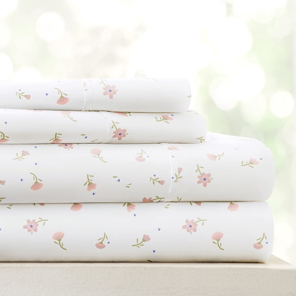 Juego de sábanas para ropa de cama Market Queen, 4 piezas, color rosa floral suave