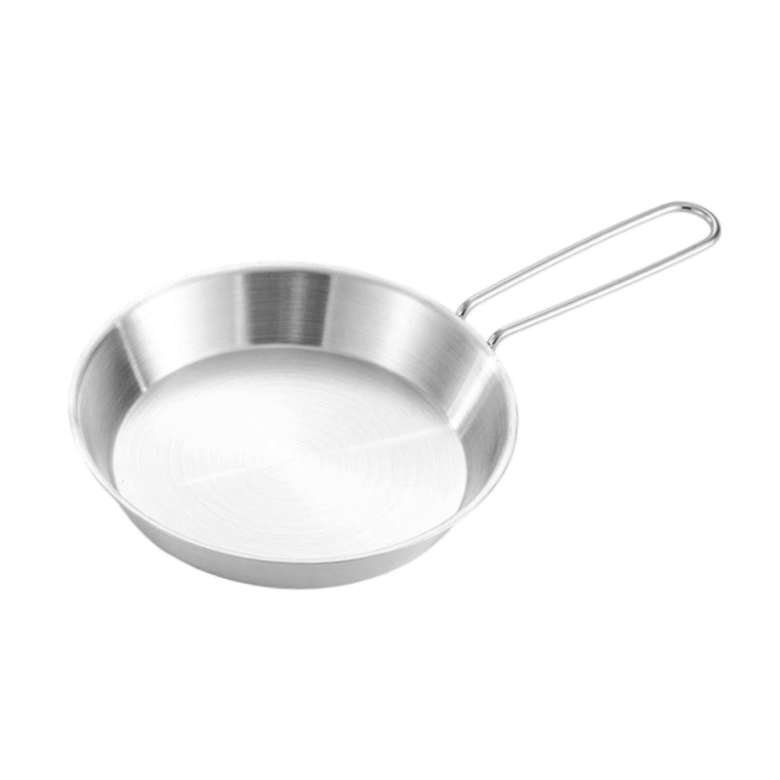 Ioensy - Sartén De Camping De Acero Inoxidable Con Mango Plegable, Ligera Y Portátil, 16 Cm