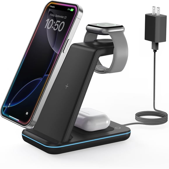 Cargador inalámbrico JoyGeek 3 en 1 para iPhone + Apple Watch + AirPods
