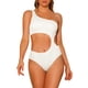 thumbnail image 1 of INSPIRE CHIC Traje de baño de una pieza para mujer con un solo hombro, corte asimétrico en la cintura, tejido acanalado, traje de baño monokini, talla extra pequeña, blanco, 1 of 5