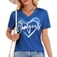 thumbnail image 1 of Camiseta de béisbol para mamá Talovee para mujer, cuello en V, azul, talla M, 1 of 5