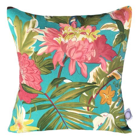 Elizabeth Peper - Funda Cojin Decorativo Diseño Flores Turquesa 45X45