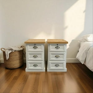 Arca Muebles - Par De Velador De Madera 3 Cajones Rústico 45X40X70 Color Blanco Almendra