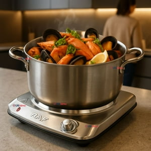 Raf - Cocina Cocinilla Eléctrica 1 Plato Acero Inoxidable Encimera 1000W Plateado