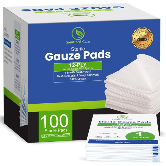 Almohadillas de gasa Sanitized Care Premium, 12 capas, 7,6 x 7,6 cm, 100 unidades