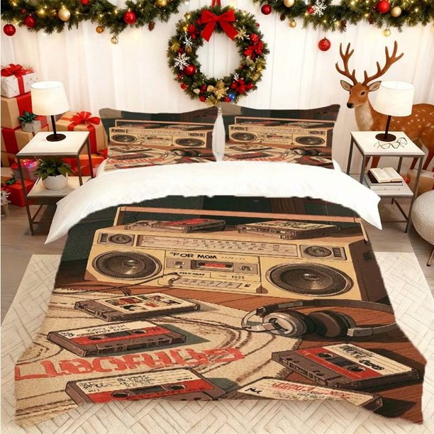 Vintage Cassette Player Retro Cassette Player Printed Duvet Cover Set Bedding Soft Duvet Cover + 2 Pillowcases Suitable for All Seasons Ideal for Home Bedrooms