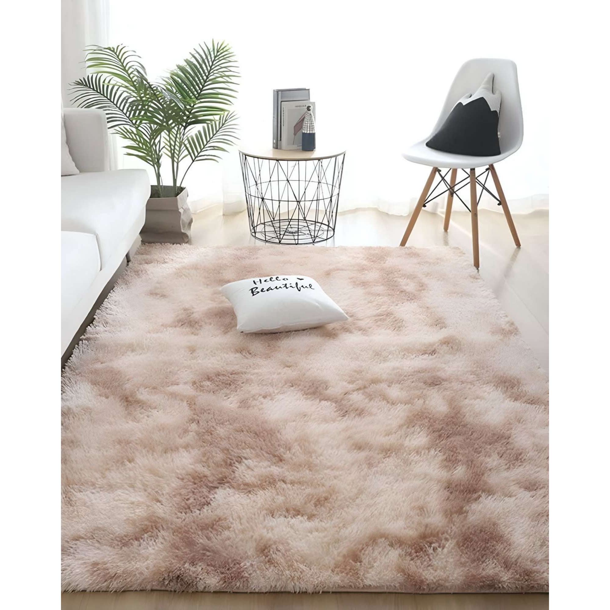 Teng Fei - Alfombra Grande Suave 180 X 200 Cm Primera Calidad Beige Jaspeado