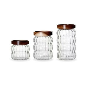 Santú Home & Deco - Frascos De Vidrio Tapa Madera Y Ondas Set 3Un