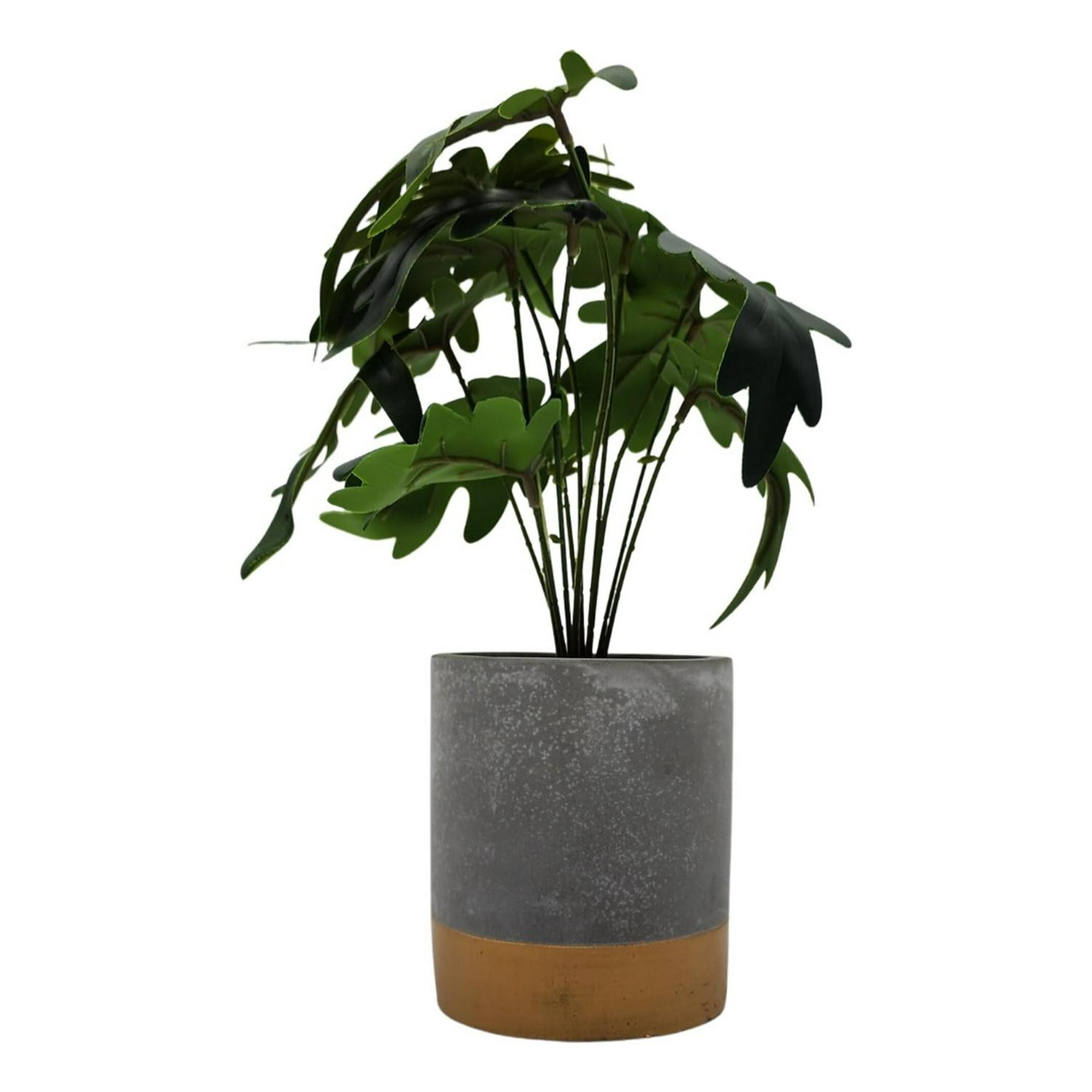 Fliperex - Planta Artificial Tropical Macetero Ceramica Gris Con Dorado Verde