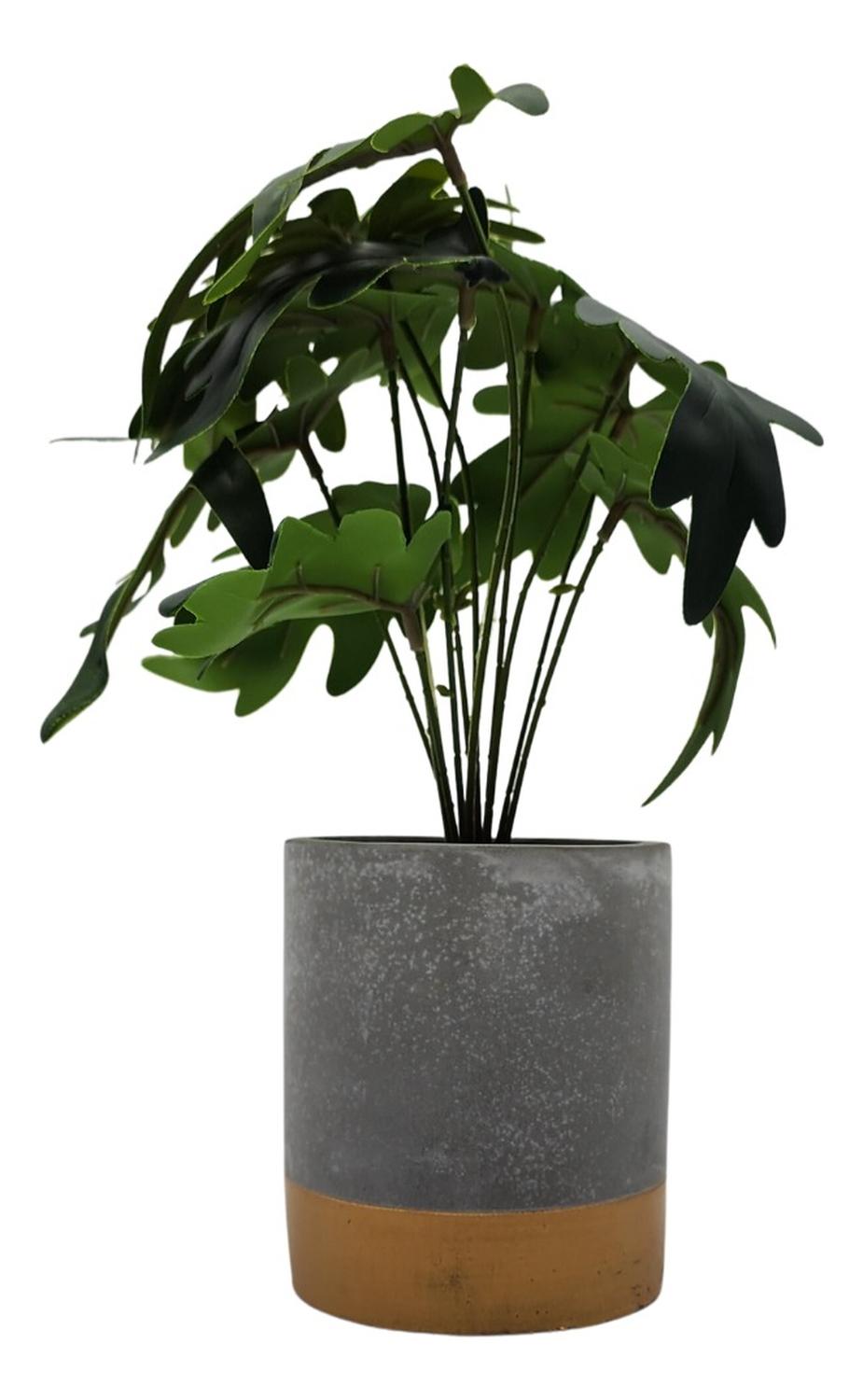 Fliperex - Planta Artificial Tropical Macetero Ceramica Gris Con Dorado