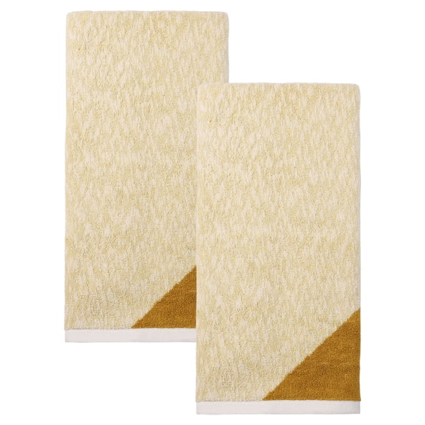 REGALWOVEN 2 Paquete de Toallas de Mano de Algodón Puro, Toallas Suaves y Absorbentes para Baño y Hogar, Juego de Toallas Decorativas para Uso Diario y Festivo Amarillo 29" x 13"