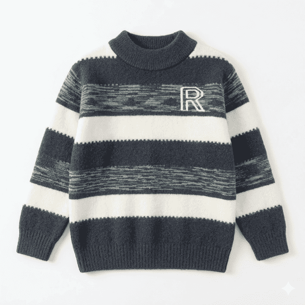 Sueter Ni o Invierno Tejido Rayado Cuello Alto Moda Infantil