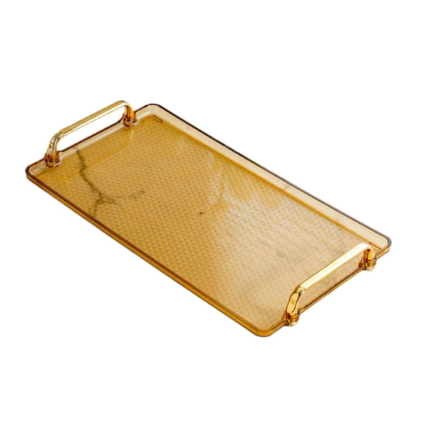 Bandeja para servir con asa, bandeja de maquillaje, bandeja de té, plato, bandeja de maquillaje para baño, organizador de mesa para el hogar, centro d ámbar grande