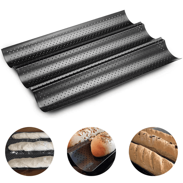 Molde antiadherente perforado para baguettes, para hornear pan francés, panes ondulados, molde para hornear pan, tostar, cocinar, moldes para panaderos, moldes ondulados
