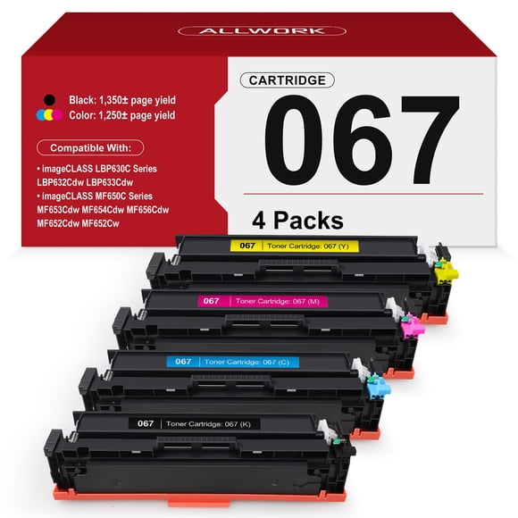 Juego de cartuchos de tóner compatible con Canon 067, paquete de 4
