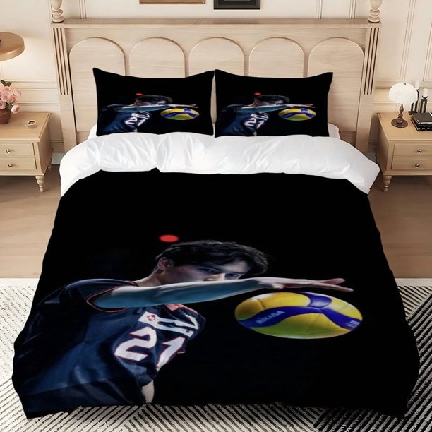 3pcs Takahashi Blue Serve Close-Up Themed Digital Print Set: Cover + Pillowcases Soft & Comfortable for Home Bedroom/Guest Room