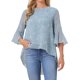 thumbnail image 1 of INSPIRE CHIC Blusas asimétricas de mujer con estampado floral, cuello redondo, blusa de gasa, camisa asimétrica, manga 3/4 acampanada, tops casuales de verano XL gris azul, 1 of 6