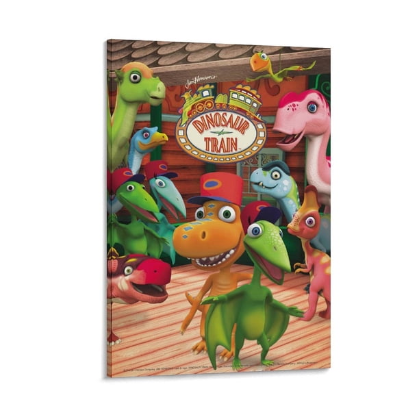 El Tren de los Dinosaurios Cuadro decorativo colgante - Arte de pared - Póster enmarcado - Decoración de pared - Regalos para familia, amigos y aficionados 20*30 cm