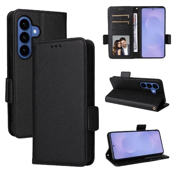 Funda Cartera para Samsung Galaxy S26 Plus Tapa Flip con Ranuras y Soporte Negro