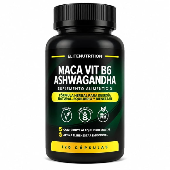 Suplemento Natural Maca Vitamina B6 + Ashw 120 Caps