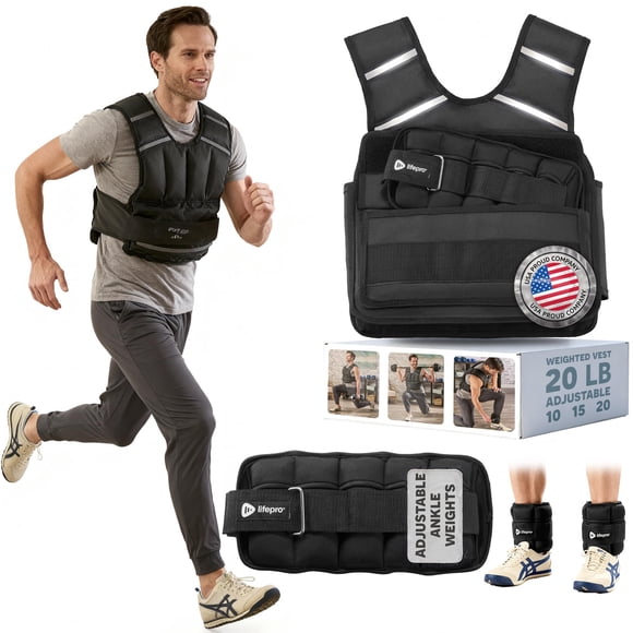 Chaleco con peso LifePro FlexVest de 20 lb, set ajustable de tobilleras