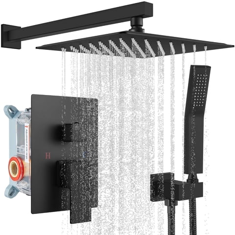 Sistema De Ducha Gotonovo Rainrain Shower De 25 Cm, Color Negro Mate