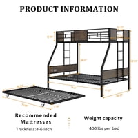 M&Ms - Twin Over Full Bunk Beds With Trundle, Metal Bunk Bed Frame With Safety Guardrail And 2 Ladder For Kids,Sturdy Metal Frame And Protective Board Supports, No Box Spring Needed, Easy Assembly