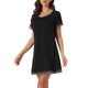thumbnail image 4 of INSPIRE CHIC Camisón de Manga Corta para Mujer, Vestido de Dormir de Mezcla de Algodón Suave con Ribete en Contraste y Cuello en V para Primavera Verano XL Negro, 4 of 6