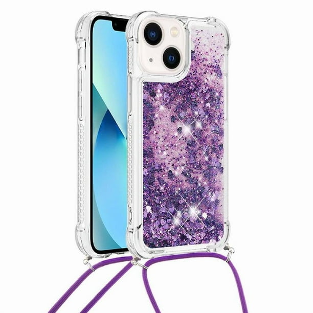 Funda FOXDOCK para iPhone 14 con Cuerda Ajustable, Brillo Líquido, Protección Antigolpes y Lente – Ideal para Regalo