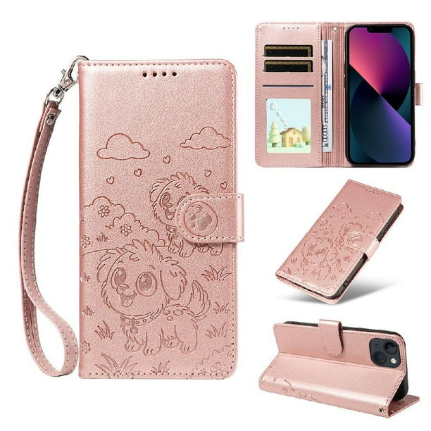 Funda Billetera FOXDOCK Compatible con iPhone 13, Diseño Perrito Tierno, Ranuras para Tarjetas y Soporte Plegable