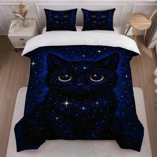 3pcs Stardust Kitty Themed Bedding Set Duvet Cover and Pillowcase Set