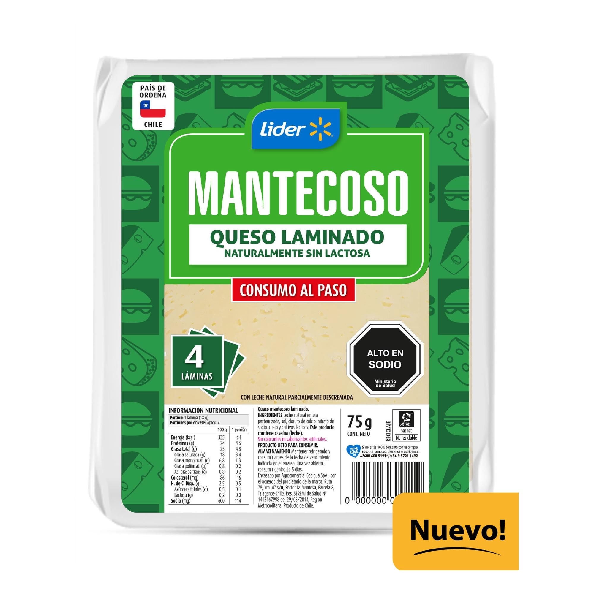 Queso Mantecoso Laminado 75 g Lider