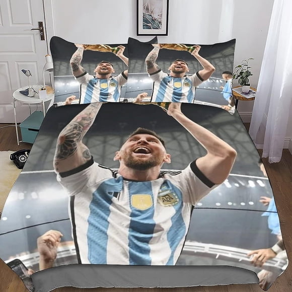 Lionel Messi Duvet Cover Quilt Cover World Cup Football Superstar World Cup Trophy Bedding Duvet Set