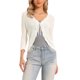 thumbnail image 1 of INSPIRE CHIC Suéter con nudo delantero para mujer, cárdigan corto de punto con mangas 3/4, abierto al frente, casual y elegante M Blanco, 1 of 6