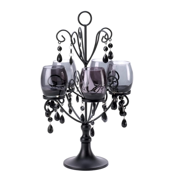 Candelabra Midnight Elegance Zingz & Thingz de vidrio, hierro y acrílico