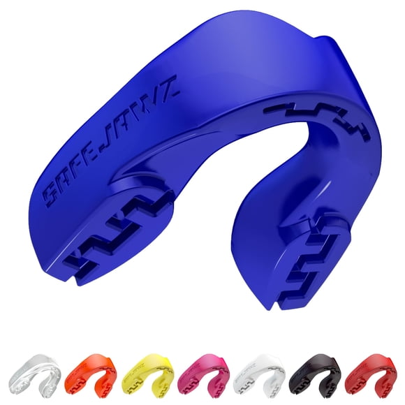 Protector bucal deportivo SAFEJAWZ Slim Fit para adultos y jóvenes con funda azul