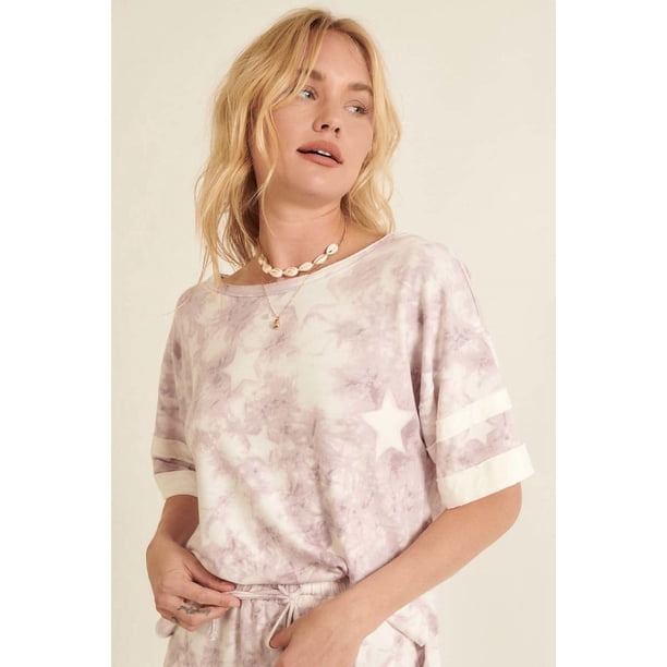 Saronite Camisa de Manga Corta con Estampado Tie-dye y Estampado de Estrellas, Color Lavanda (para Mujer)