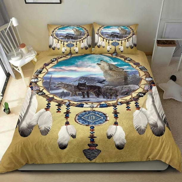 Wolf Dream Catcher Quilt Duvet Cover Set Soft Queen Bedspread Double3-Piece Bedding Set