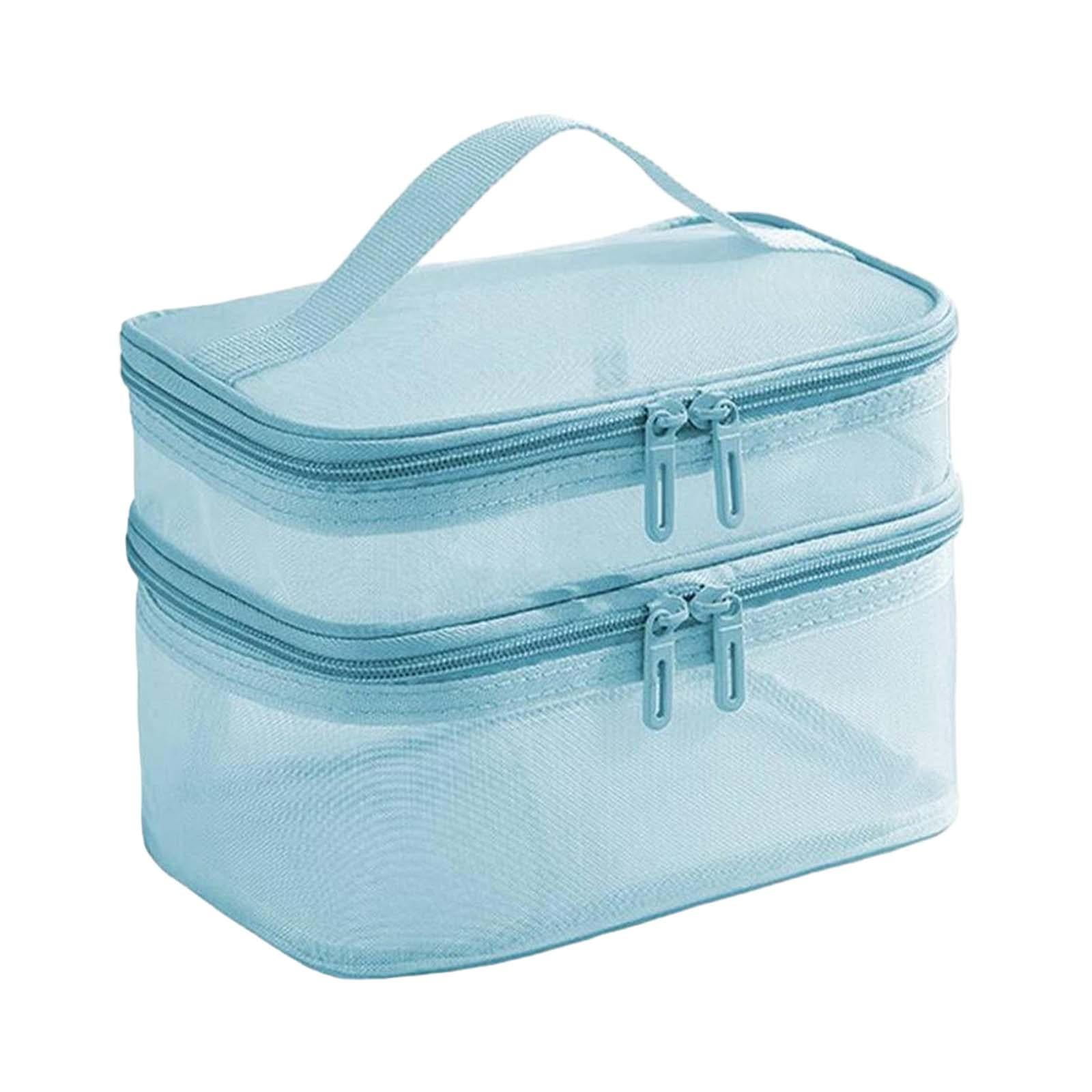 Magideal - Bolsa De Maquillaje De Doble Capa Bolsa De Maquillaje De Viaje Transparente Con Asa Estuche Organizador De Maquillaje Neceser Para Joyería Botellas De , Azul