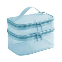 Magideal - Bolsa De Maquillaje De Doble Capa Bolsa De Maquillaje De Viaje Transparente Con Asa Estuche Organizador De Maquillaje Neceser Para Joyería Botellas De , Azul