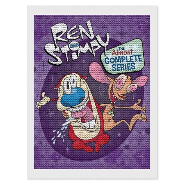 El Show de Ren y Stimpy Kits de Pintura de Diamantes para Adultos 5D DIY Diamond Art Kits Full Drill Diamond Dots para Regalo Decoración de Pared y Relajación Artes de Gemas 30*40cm