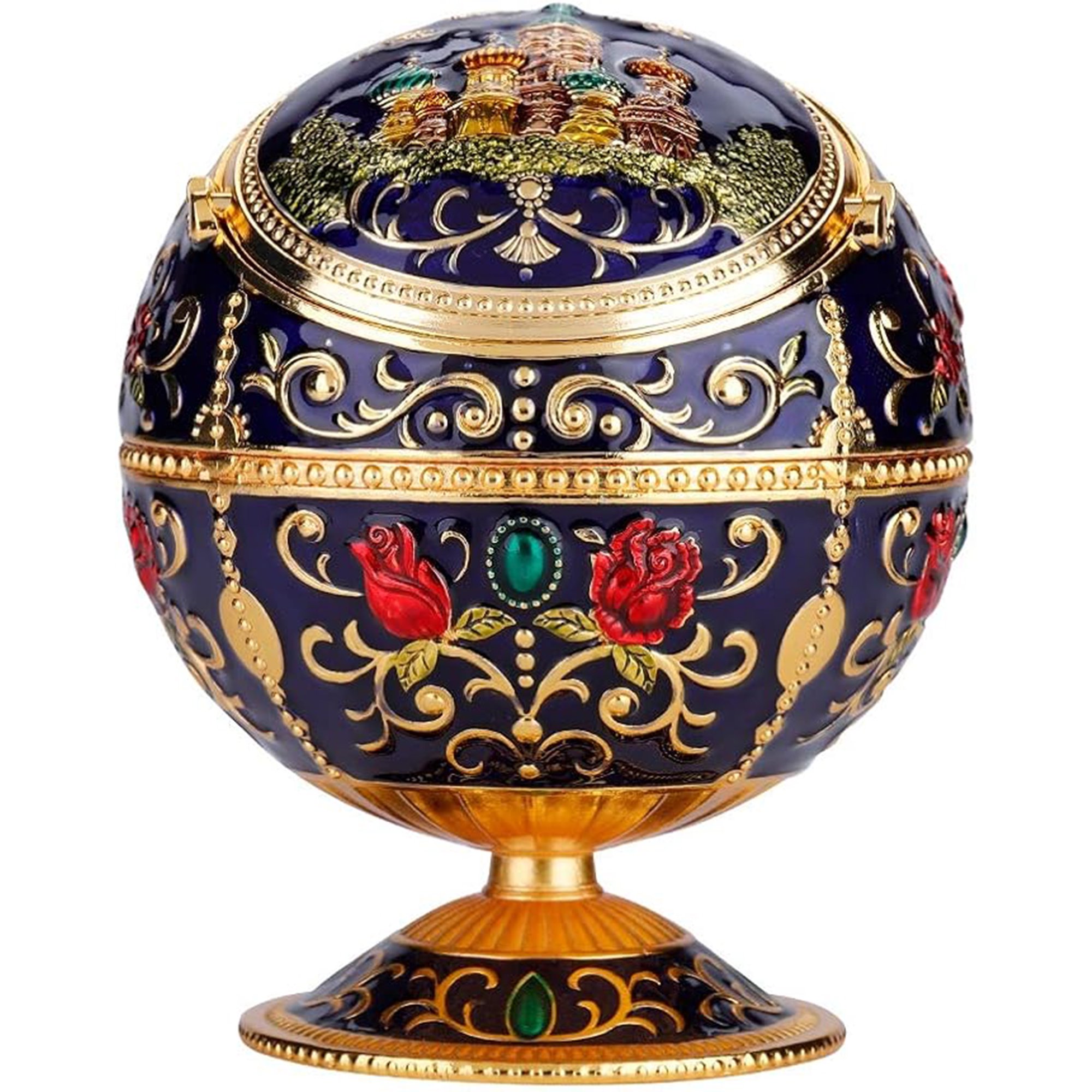 Veat00l - Cenicero Metálico, Portátil A Prueba De Viento, Forma De Bola Metálica En Relieve, Con Tapa Metálica, Para Uso Interior Y Exterior